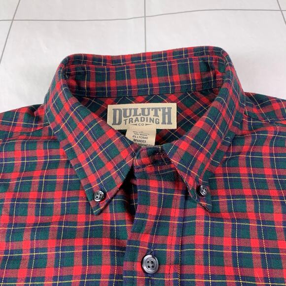 Duluth Trading Co Shirt Mens Small Green Red Plaid Button Down Cotton Wool Blend - Picture 4 of 8